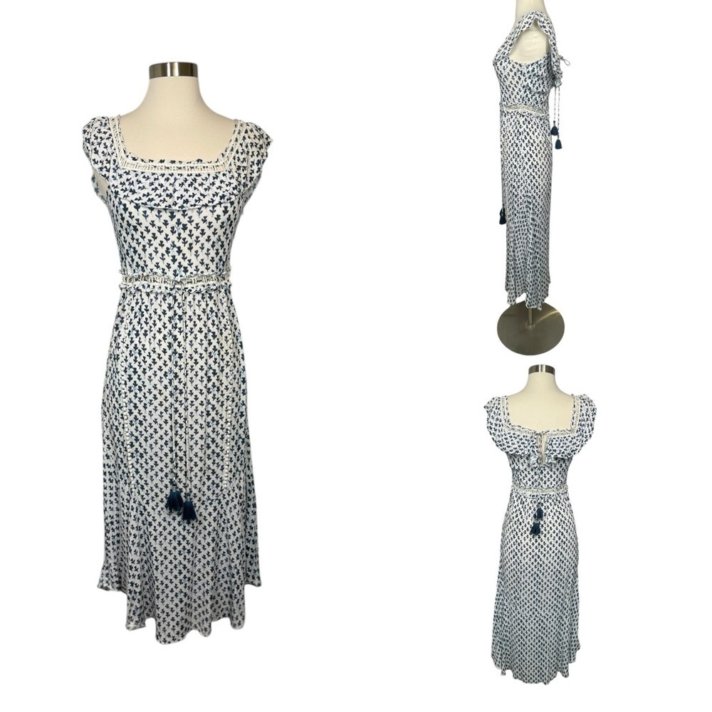 SAYLOR White and Blue Sleeveless Midi Sundress